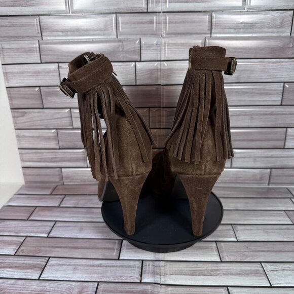 Colin Stuart Women's Brown Suede Fringe Ankle Heeled Boots Shoe Size 11 - Picture 3 of 5